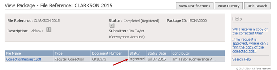 Land Title Correction Request Status