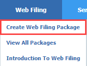 Create Web Filing Package Menu