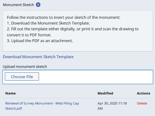 Monument Sketch data entry section