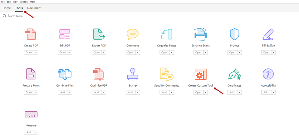 Acrobat DC Create Custom Tool