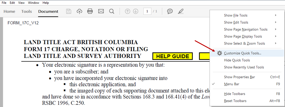 Acrobat DC Customize Quick Tools