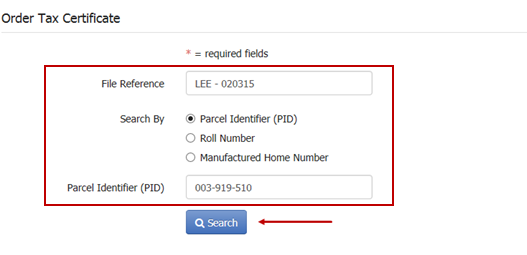 Order Tax Certificate Page