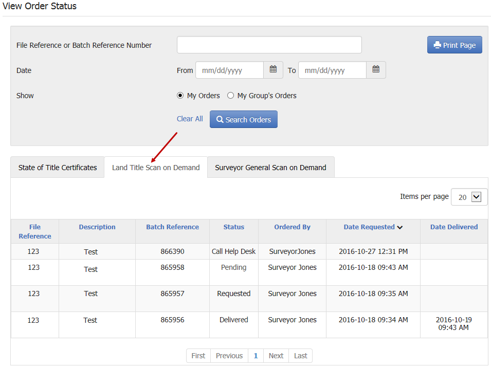 View Scan on Demand Order Status