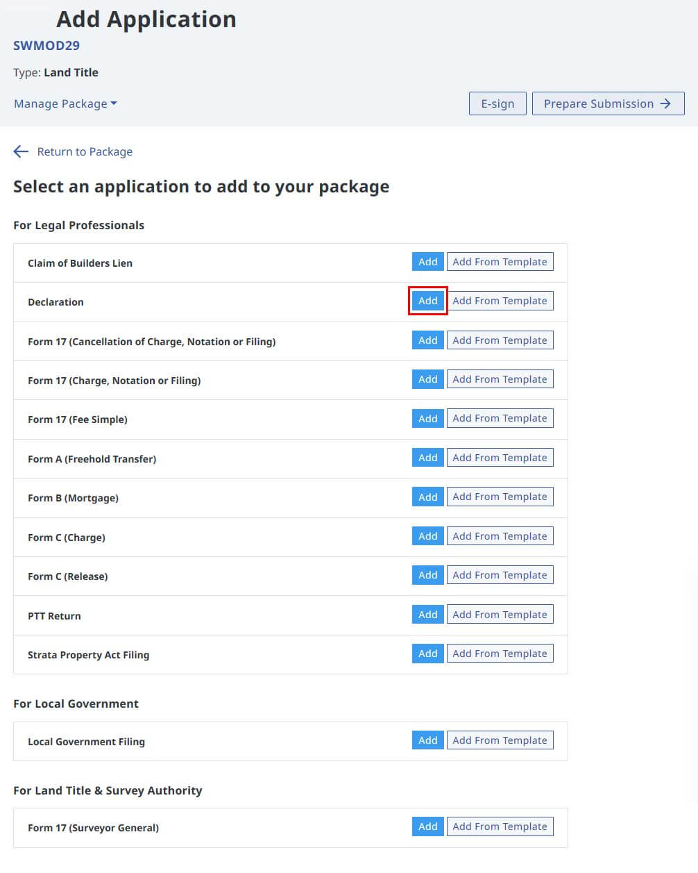 Add Web Filing Form addwebform