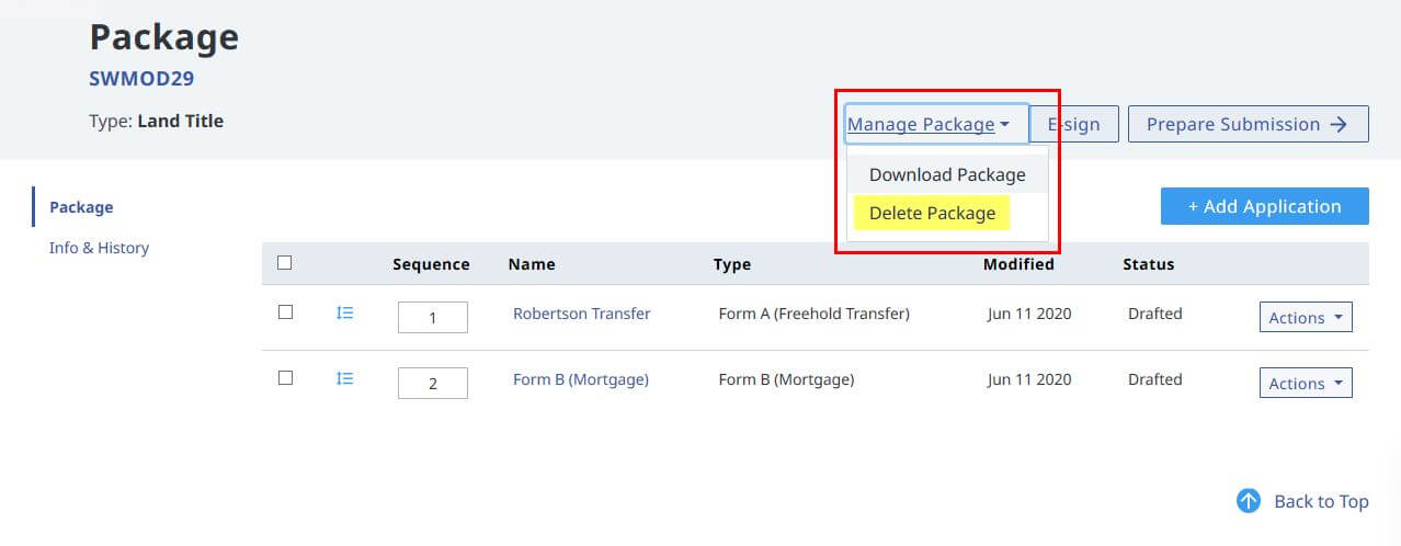 Delete Package deletepackage