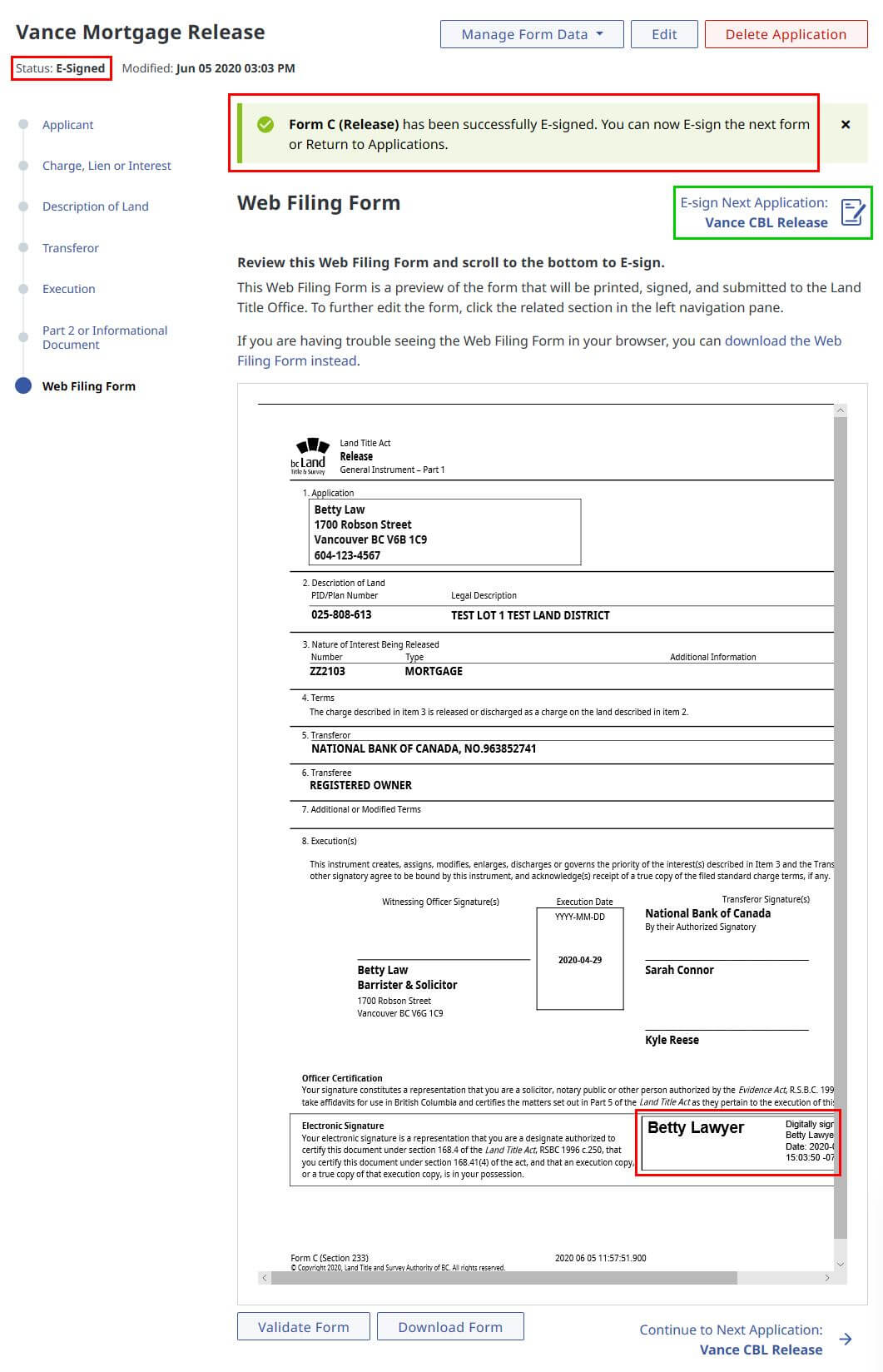 Successful E-signing esignsuccess