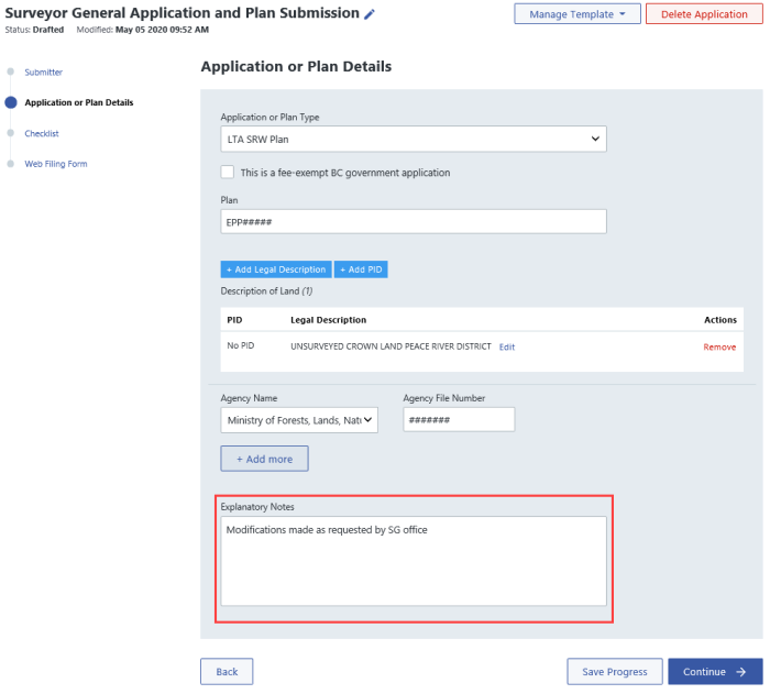 Surveyor General Application and General Submission