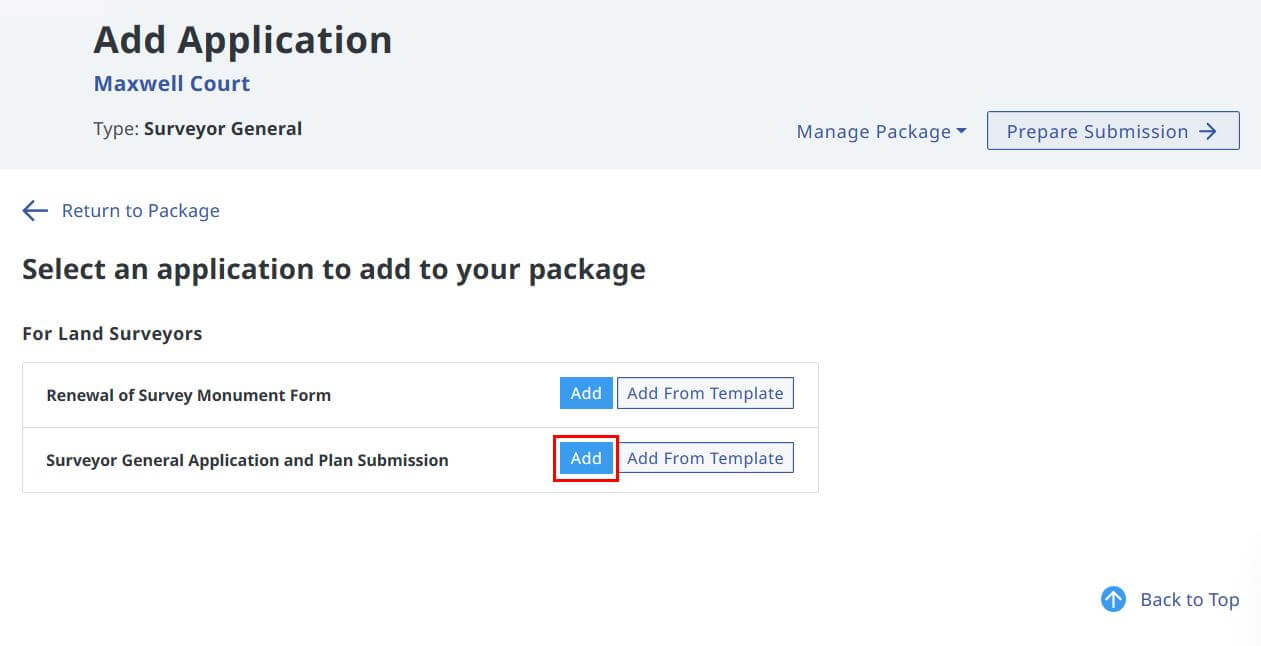 SG Application for Template addsgapplication