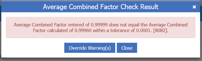 Combined scale factor validation error
