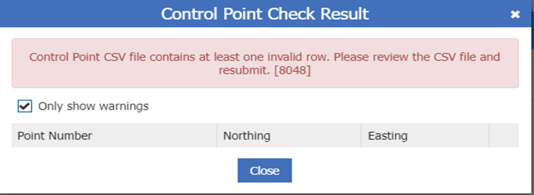 Control point validation error